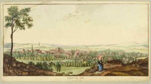 Stadtansicht von Zittau in Sachsen, Blick aus nordwestlicher Richtung, aus Leskes Reise durch Sachsen von 1785?