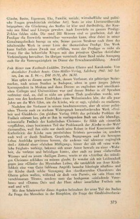373-375 [Rezension] Kuehnelt-Leddihn, Erik von, Zwischen Ghetto und Katakombe