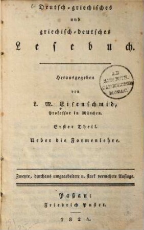Deutsch-griechisches und griechisch-deutsches Lehrbuch, 1. Ueber die Formenlehre