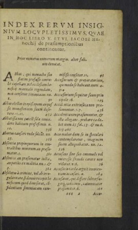 Index Rerum Insignium...in hoc libro V. et VI.