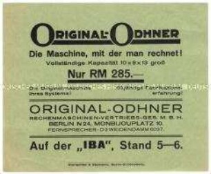 Werbeblatt über Rechenmaschinen