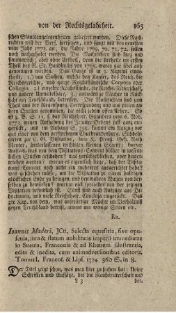 Selecta equestria, sive opuscula, iura et statum nobilitatis imperii immediatae in Suevia, Franconia et ad Rhenum illustrantia. Tom.I.