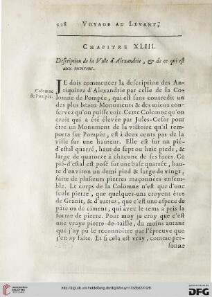 Chapitre XLIII: Description de la Ville d’Alexandrie, & de ce qui est aux environs