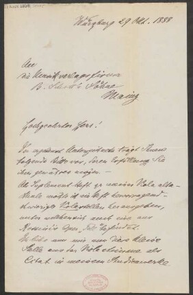 Brief an B. Schott's Söhne : 29.10.1888
