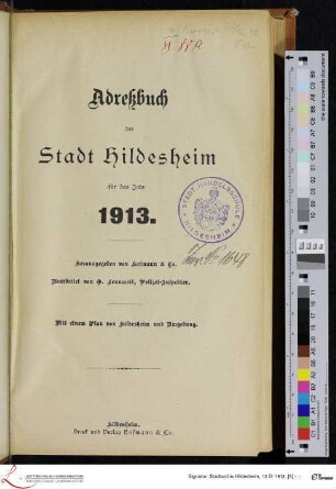 1913: [1913] Adreßbuch der Stadt Hildesheim : für das Jahr 1913