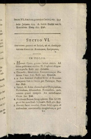 391-405, Sectio VI. Auctores graeci et latini, ut et Antiquitatum Graecar. Romanar, scriptores.