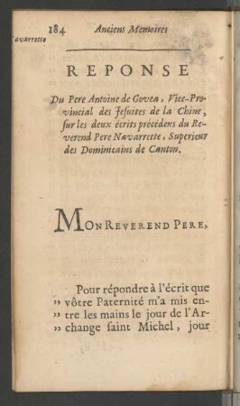 VIII. Réponse Du Pere Antoine de Govea