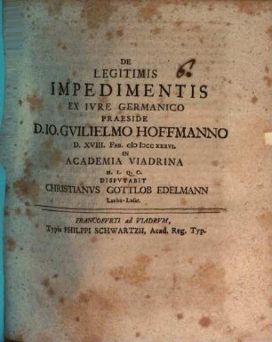 De Legitimis Impedimentis Ex Ivre Germanico