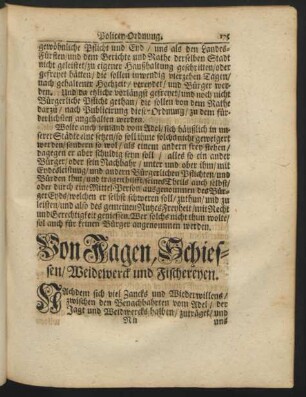 Von Jagen, Schiessen / Weidewerck und Fischereyen
