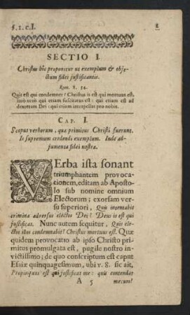 Sectio I. Christus hic proponitur ut exemplum & objectum fidei justificantis