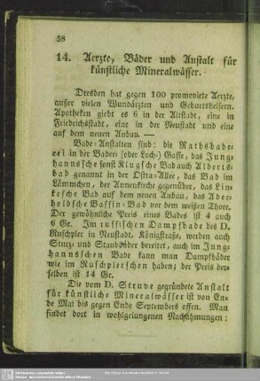 14. Aerzte, Bäder und Anstalt für künstliche Mineralwässer