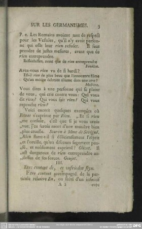 III. Etre content de, es zufrieden seyn