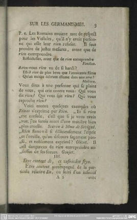 III. Etre content de, es zufrieden seyn