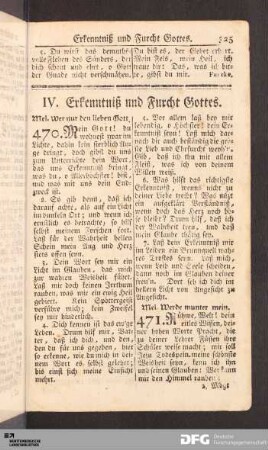IV. Erkenntniß und Furcht Gottes.