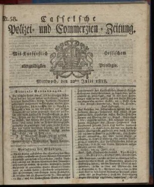Nr. 58, Mittwoch, den 22sten Julii 1818