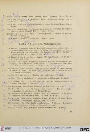 Waffen / Eisen- und Metallarbeiten (Nr. 211-271)