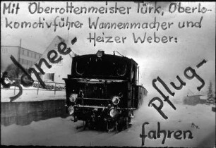 Schneepflugfahren, Lok 12, Burladingen, Titeldia gemalt von Botho Walldorf