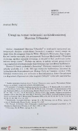 3: Uwagi na temat twórczości architektonicznej Marcina Urbanika