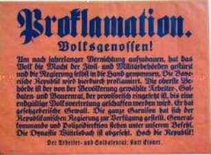 Maueranschlag zur Proklamation der Republik in Bayern