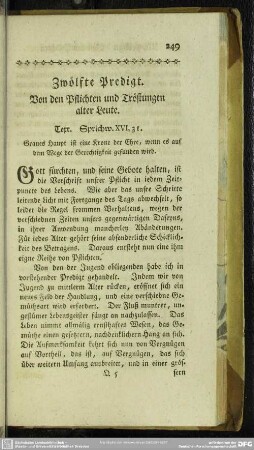 Zwölfte Predigt. Von den Pflichten und Tröstungen alter Leute
