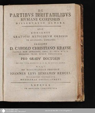 Ordinis Medicorum In Academia Lipsica H.T. Procanellarivs D. Antonivs Gvilielmvs Plaz ... Panegyrin Medicam Ad D. IV. Ivlii MDCCLXXVII Indicit Et De Magiae Vanitate Itervm Disserit