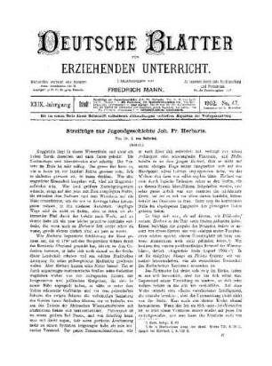 Streifzüge zur Jugendgeschichte Joh. Fr. Herbarts : (Schluss)