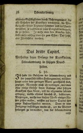 Das dritte Capitel. Verhalten beym Anfange der Krankheiten. Lebensordnung in hitzigen Krankheiten.