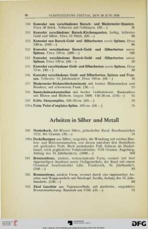 Arbeiten in Silber und Metall (Nr. 340-387b)