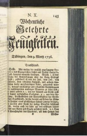 N. X. Tübingen, den 9. Mertz 1736
