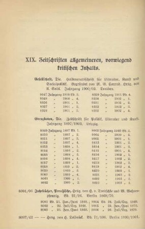XIX. Zeitschriften allgemeineren, vorwiegend kritischen Inhalts