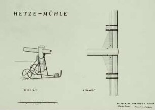 Leutersdorf-Hetzwalde. Hetzemühle, Drehwagen und Wellkopf, Aufmaß von Schönfelder, 1950, Dresden, Landesamt für Denkmalpflege