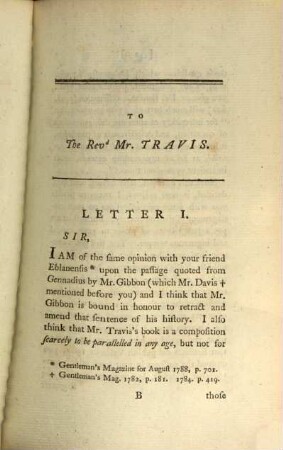 Letters to Mr. Archdeacon Travis in answer