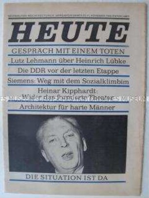 West-Berliner Wochenzeitung "HEUTE" u.a. über Opfer der Berliner Mauer und die Jahreskonfeenz des Schriftstellerverbandes der DDR