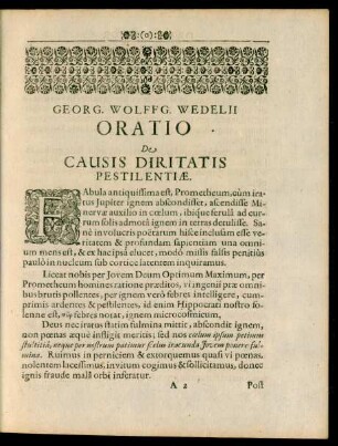 Georg. Wolffg. Wedelii Oratio De Causis Diritatis Pestlientiae.