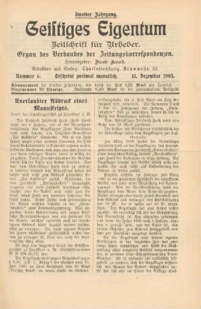 Nummer 6 (15. Dezember 1905)