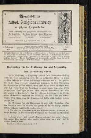 Materialien für die Erklärung der acht Seligkeiten