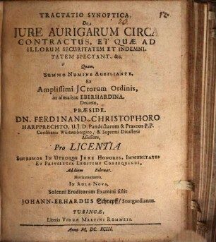 Tractatio synopt. de iure aurigarum circa contractus, et quae ad illorum securitatem et indemnitatem spectant, &c.