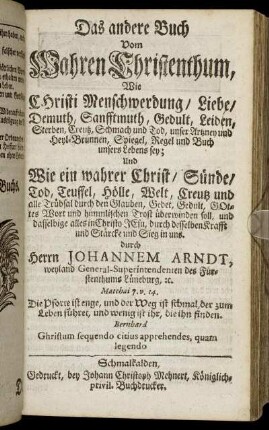 Das andere Buch vom Wahren Christenthum, Wie Christi Menschwerdung, Liebe, Demuth ...