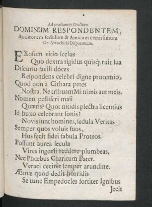 Ad praestanter Doctum Dominum Respondentem ...