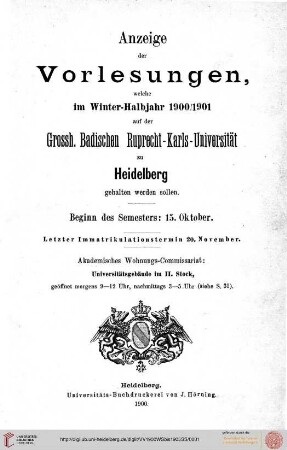 Wintersemester 1900/1901
