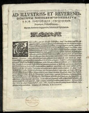 Dedikation an Nicolaus Sfondratum Kardinal von Cremona