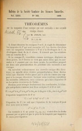 Bulletin de la Société Vaudoise des Sciences Naturelles. 26, 26 = No. 102. 1891