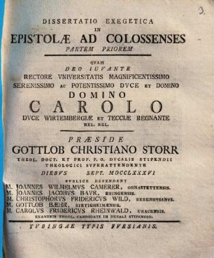 Diss. exeg. in Epistolae ad Colossenses, Pars prior