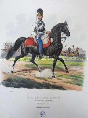 Uniformdarstellung, Gemeiner des Kürassier-Regiments zu Pferd, Österreich, 1840. Tafel aus: Trentsensky: K.K. Oesterreichische Armée nach der neuen Adjustirung.