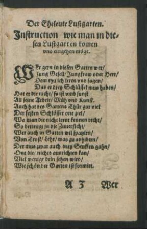 Der Eheleute Lustgarten. Instruction/ wie man in diesen Lustgarten komen und eingehen möge.