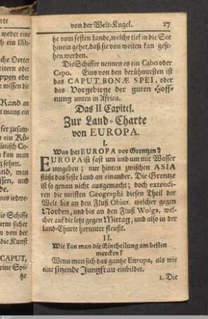 Das II. Capitel. Zur Land-Charte von Europa.