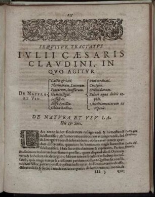 Sequitur Tractatus Iulii Cӕsaris Claudini [...] De Natura Et Usu Lactis & Seri