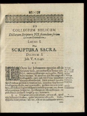 Locus I. De Scriptura Sacra
