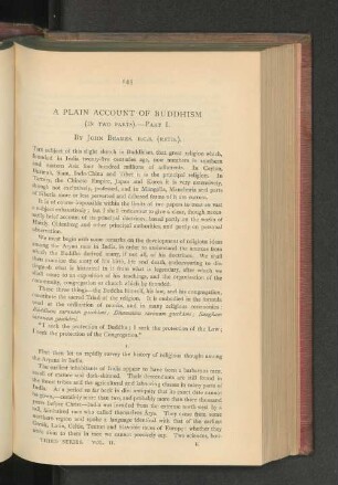 A Plain Account of Buddhism. (In two Parts). Part I.