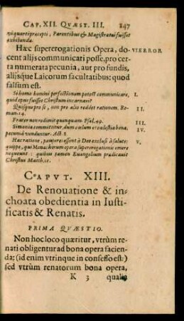Caput. XIII. De Renovatione & inchoata obedientia in Iustificatis & Renatis.